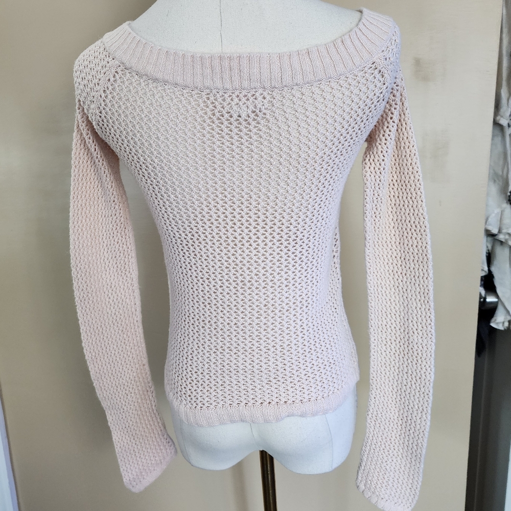 VINTAGE! Pink Crochet Knit Off the Shoulder Sweater, Women's M - Picture 4 of 9